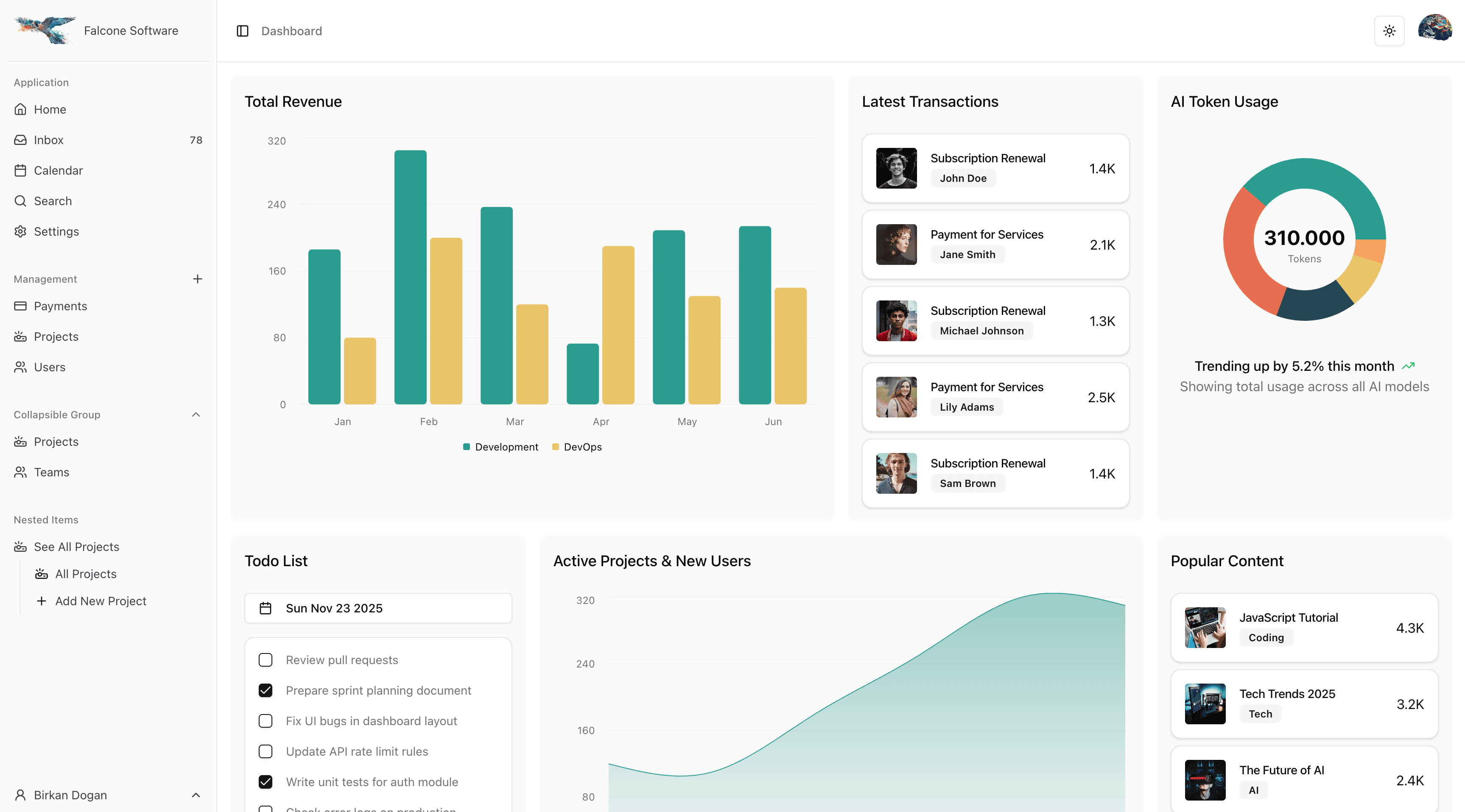 Falcone Dashboard screenshot 1